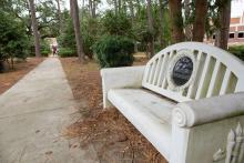 The Greek Park bench